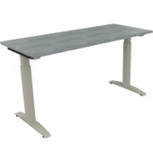 Schreibtisch All in One, manuell höhenverstellbar, 65-85cm (H), 140x60cm (BxT), rechteckig, beton hell / silberaluminium