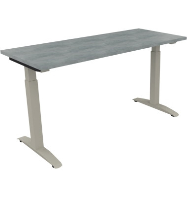 Schreibtisch All in One, manuell höhenverstellbar, 65-85cm (H), 140x60cm (BxT), rechteckig, beton hell / silberaluminium Schreibtisch All in One, manuell höhenverstellbar, 65-85cm (H), 140x60cm (BxT), rechteckig, beton hell / silberaluminium