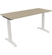 Schreibtisch All in One, manuell höhenverstellbar, 65-85cm (H), 140x60cm (BxT), rechteckig, eiche natur / weiß
