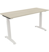 Schreibtisch All in One, manuell höhenverstellbar, 65-85cm (H), 140x60cm (BxT), rechteckig, akazie hell / weiß