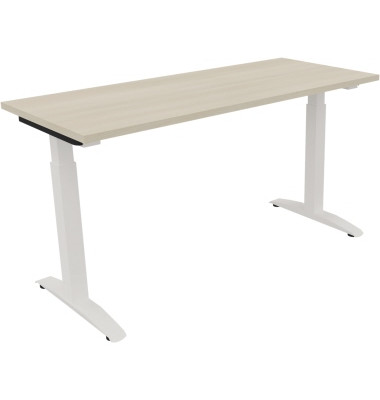Schreibtisch All in One, manuell höhenverstellbar, 65-85cm (H), 140x60cm (BxT), rechteckig, akazie hell / weiß Schreibtisch All in One, manuell höhenverstellbar, 65-85cm (H), 140x60cm (BxT), rechteckig, akazie hell / weiß