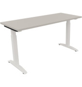 Schreibtisch All in One, manuell höhenverstellbar, 65-85cm (H), 140x60cm (BxT), rechteckig, lichtgrau / weiß