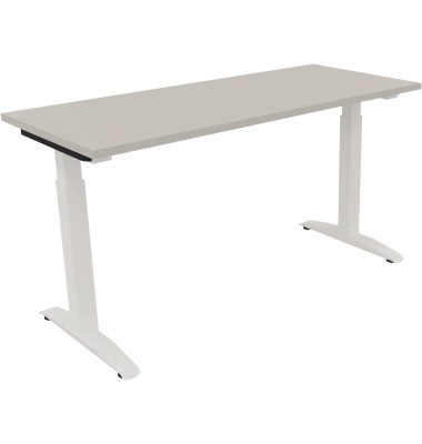 Schreibtisch All in One, manuell höhenverstellbar, 65-85cm (H), 140x60cm (BxT), rechteckig, lichtgrau / weiß Schreibtisch All in One, manuell höhenverstellbar, 65-85cm (H), 140x60cm (BxT), rechteckig, lichtgrau / weiß