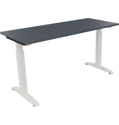 Schreibtisch All in One, manuell höhenverstellbar, 65-85cm (H), 140x60cm (BxT), rechteckig, lavagrau / weiß