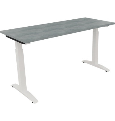 Schreibtisch All in One, manuell höhenverstellbar, 65-85cm (H), 140x60cm (BxT), rechteckig, beton hell / weiß