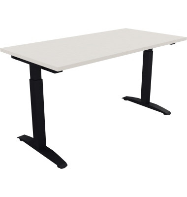 Schreibtisch All in One, manuell h&ouml;henverstellbar, 65-85cm (H), 140x70cm (BxT), rechteckig, wei&szlig; / anthrazit metallic