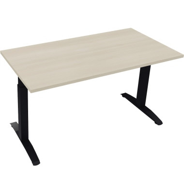 Schreibtisch All in One, manuell h&ouml;henverstellbar, 65-85cm (H), 140x70cm (BxT), rechteckig, akazie hell / anthrazit metallic