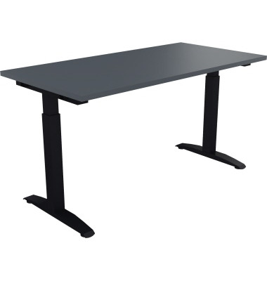 Schreibtisch All in One, manuell höhenverstellbar, 65-85cm (H), 140x70cm (BxT), rechteckig, lavagrau / anthrazit metallic