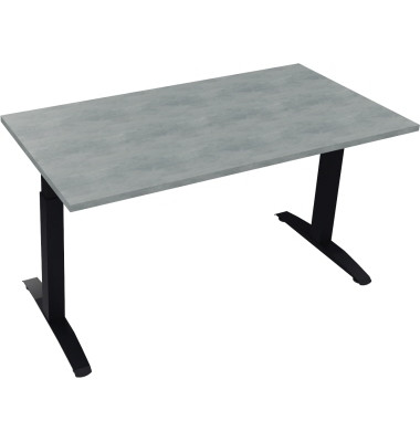 Schreibtisch All in One, manuell höhenverstellbar, 65-85cm (H), 140x70cm (BxT), rechteckig, beton hell / anthrazit metallic