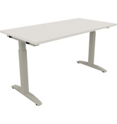 Schreibtisch All in One, manuell h&ouml;henverstellbar, 65-85cm (H), 140x70cm (BxT), rechteckig, wei&szlig; / silberaluminium