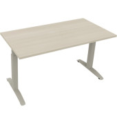 Schreibtisch All in One, manuell höhenverstellbar, 65-85cm (H), 140x70cm (BxT), rechteckig, akazie hell / silberaluminium
