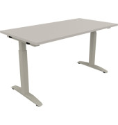 Schreibtisch All in One, manuell höhenverstellbar, 65-85cm (H), 140x70cm (BxT), rechteckig, lichtgrau / silberaluminium