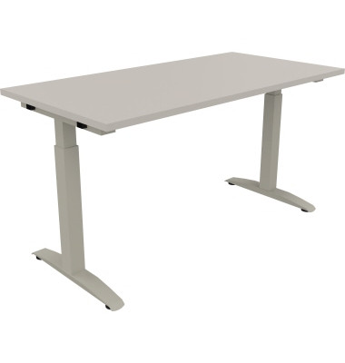 Schreibtisch All in One, manuell h&ouml;henverstellbar, 65-85cm (H), 140x70cm (BxT), rechteckig, lichtgrau / silberaluminium