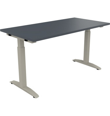 Schreibtisch All in One, manuell höhenverstellbar, 65-85cm (H), 140x70cm (BxT), rechteckig, lavagrau / silberaluminium