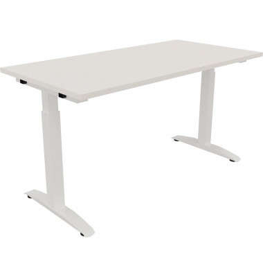 Schreibtisch All in One, manuell höhenverstellbar, 65-85cm (H), 140x70cm (BxT), rechteckig, weiß / weiß
