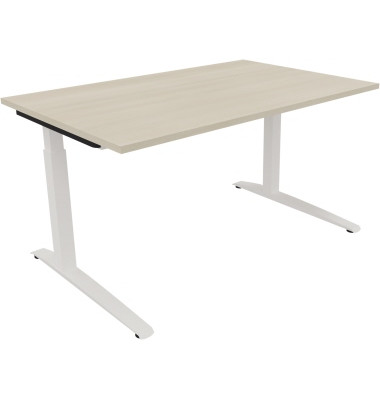 Schreibtisch All in One, manuell h&ouml;henverstellbar, 65-85cm (H), 140x70cm (BxT), rechteckig, lichtgrau / wei&szlig;