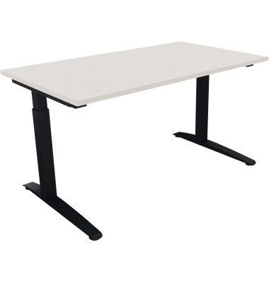 Schreibtisch All in One, manuell höhenverstellbar, 65-85cm (H), 140x80cm (BxT), rechteckig, weiß / anthrazit metallic