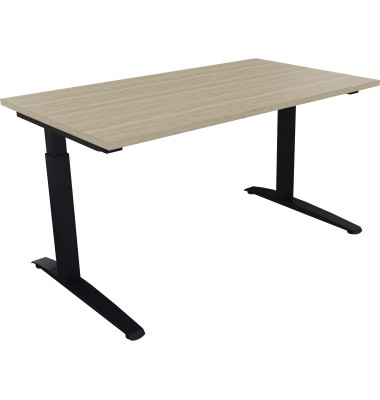 Schreibtisch All in One, manuell höhenverstellbar, 65-85cm (H), 140x80cm (BxT), rechteckig, eiche natur / anthrazit metallic