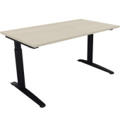 Schreibtisch All in One, manuell höhenverstellbar, 65-85cm (H), 140x80cm (BxT), rechteckig, akazie hell / anthrazit metallic