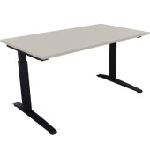 Schreibtisch All in One, manuell h&ouml;henverstellbar, 65-85cm (H), 140x80cm (BxT), rechteckig, lichtgrau / anthrazit metallic