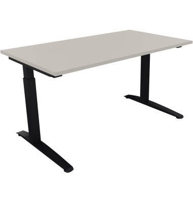 Schreibtisch All in One, manuell höhenverstellbar, 65-85cm (H), 140x80cm (BxT), rechteckig, lichtgrau / anthrazit metallic Schreibtisch All in One, manuell höhenverstellbar, 65-85cm (H), 140x80cm (BxT), rechteckig, lichtgrau / anthrazit metallic