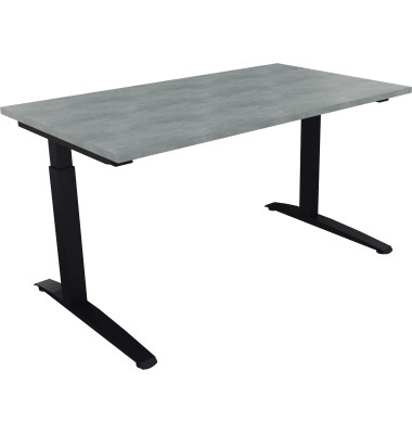 Schreibtisch All in One, manuell höhenverstellbar, 65-85cm (H), 140x80cm (BxT), rechteckig, beton hell / anthrazit metallic