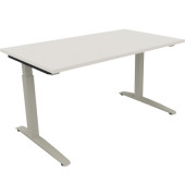 Schreibtisch All in One, manuell höhenverstellbar, 65-85cm (H), 140x80cm (BxT), rechteckig, weiß / silberaluminium