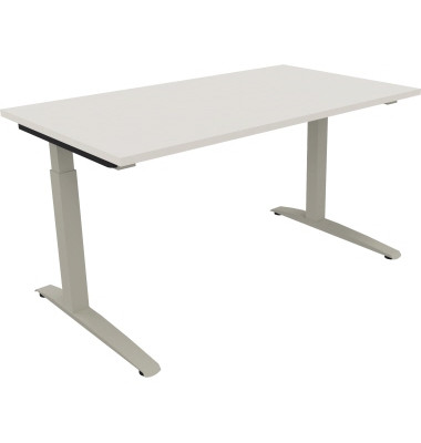Schreibtisch All in One, manuell höhenverstellbar, 65-85cm (H), 140x80cm (BxT), rechteckig, weiß / silberaluminium Schreibtisch All in One, manuell höhenverstellbar, 65-85cm (H), 140x80cm (BxT), rechteckig, weiß / silberaluminium