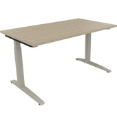 Schreibtisch All in One, manuell höhenverstellbar, 65-85cm (H), 140x80cm (BxT), rechteckig, eiche natur / silberaluminium