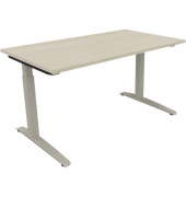 Schreibtisch All in One, manuell höhenverstellbar, 65-85cm (H), 140x80cm (BxT), rechteckig, akazie hell / silberaluminium