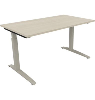 Schreibtisch All in One, manuell höhenverstellbar, 65-85cm (H), 140x80cm (BxT), rechteckig, akazie hell / silberaluminium Schreibtisch All in One, manuell höhenverstellbar, 65-85cm (H), 140x80cm (BxT), rechteckig, akazie hell / silberaluminium