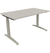 Schreibtisch All in One, manuell höhenverstellbar, 65-85cm (H), 140x80cm (BxT), rechteckig, lichtgrau / silberaluminium