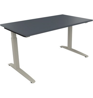 Schreibtisch All in One, manuell höhenverstellbar, 65-85cm (H), 140x80cm (BxT), rechteckig, lavagrau / silberaluminium