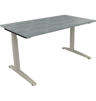 Schreibtisch All in One, manuell höhenverstellbar, 65-85cm (H), 140x80cm (BxT), rechteckig, beton hell / silberaluminium