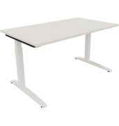 Schreibtisch All in One, manuell höhenverstellbar, 65-85cm (H), 140x80cm (BxT), rechteckig, weiß / weiß
