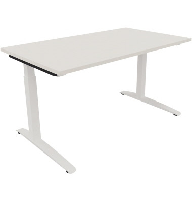 Schreibtisch All in One, manuell höhenverstellbar, 65-85cm (H), 140x80cm (BxT), rechteckig, weiß / weiß
