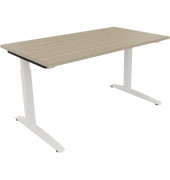 Schreibtisch All in One, manuell höhenverstellbar, 65-85cm (H), 140x80cm (BxT), rechteckig, eiche natur / weiß