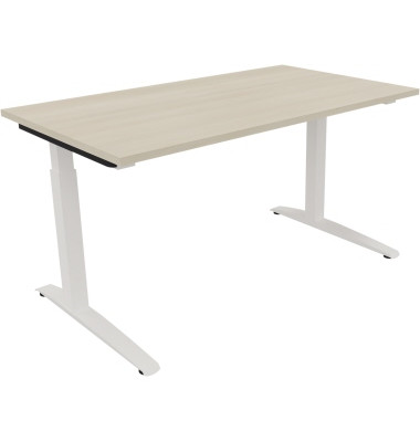 Schreibtisch All in One, manuell höhenverstellbar, 65-85cm (H), 140x80cm (BxT), rechteckig, akazie hell / weiß Schreibtisch All in One, manuell höhenverstellbar, 65-85cm (H), 140x80cm (BxT), rechteckig, akazie hell / weiß