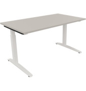 Schreibtisch All in One, manuell höhenverstellbar, 65-85cm (H), 140x80cm (BxT), rechteckig, lichtgrau / weiß