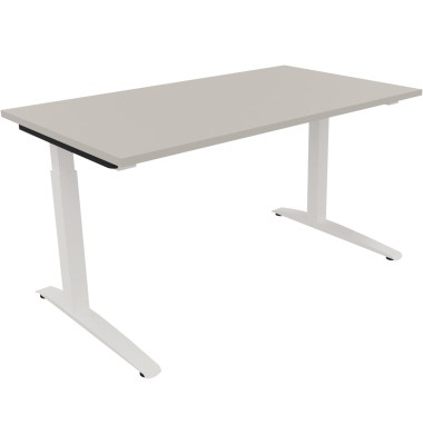 Schreibtisch All in One, manuell höhenverstellbar, 65-85cm (H), 140x80cm (BxT), rechteckig, lichtgrau / weiß