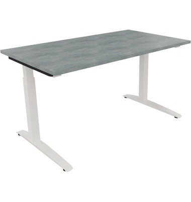 Schreibtisch All in One, manuell höhenverstellbar, 65-85cm (H), 140x80cm (BxT), rechteckig, beton hell / weiß