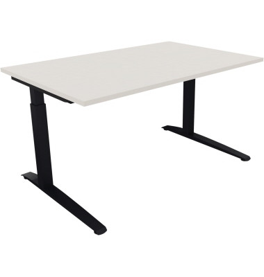 Schreibtisch All in One, manuell höhenverstellbar, 65-85cm (H), 140x90cm (BxT), rechteckig, weiß / anthrazit metallic