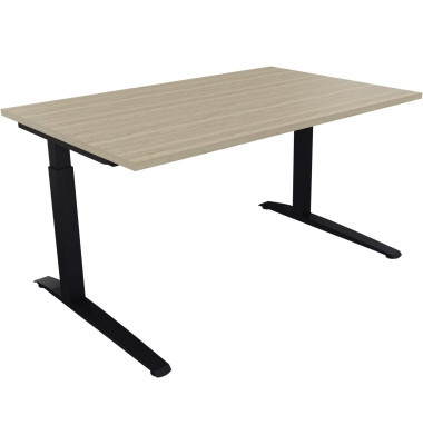 Schreibtisch All in One, manuell höhenverstellbar, 65-85cm (H), 140x90cm (BxT), rechteckig, eiche natur / anthrazit metallic