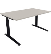 Schreibtisch All in One, manuell höhenverstellbar, 65-85cm (H), 140x90cm (BxT), rechteckig, lichtgrau / anthrazit metallic