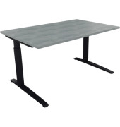Schreibtisch All in One, manuell höhenverstellbar, 65-85cm (H), 140x90cm (BxT), rechteckig, beton hell / anthrazit metallic