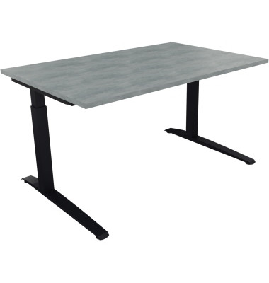 Schreibtisch All in One, manuell höhenverstellbar, 65-85cm (H), 140x90cm (BxT), rechteckig, beton hell / anthrazit metallic
