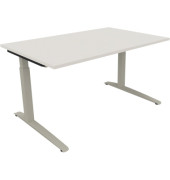 Schreibtisch All in One, manuell höhenverstellbar, 65-85cm (H), 140x90cm (BxT), rechteckig, weiß / silberaluminium