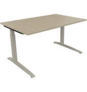 Schreibtisch All in One, manuell h&ouml;henverstellbar, 65-85cm (H), 140x90cm (BxT), rechteckig, eiche natur / silberaluminium