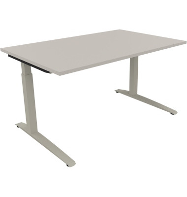 Schreibtisch All in One, manuell höhenverstellbar, 65-85cm (H), 140x90cm (BxT), rechteckig, lichtgrau / silberaluminium