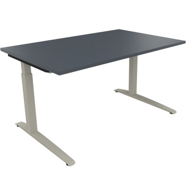 Schreibtisch All in One, manuell h&ouml;henverstellbar, 65-85cm (H), 140x90cm (BxT), rechteckig, lavagrau / silberaluminium